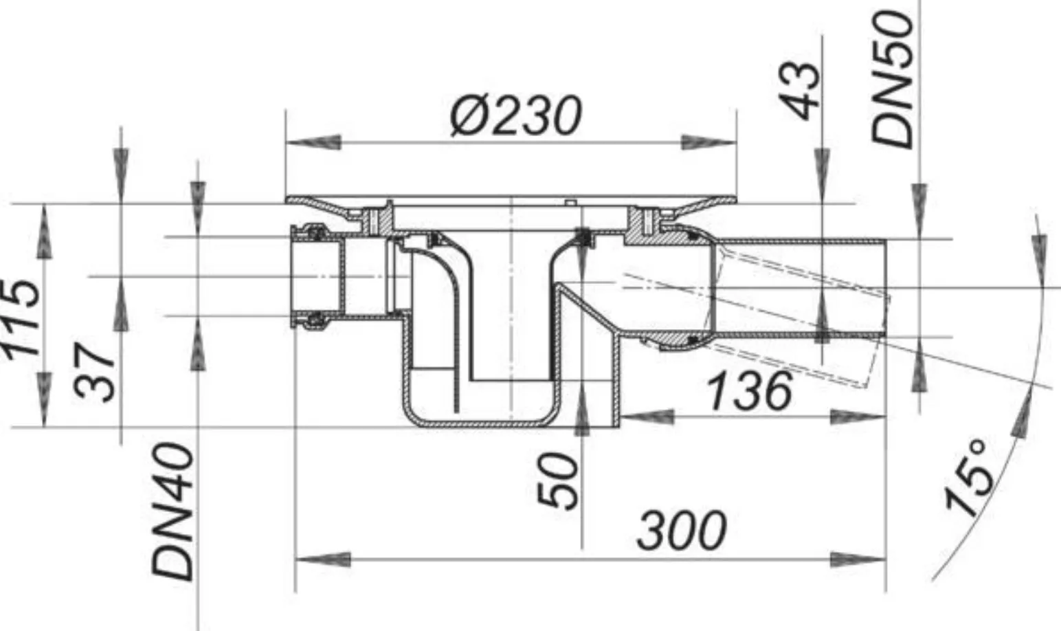 Dallmer Ablaufgehaeuse 46 S Nennweite DN 50 Ablauf seitlich | 460059