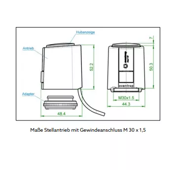 Oventrop Elektrotherm.Stellantrieb 24V Aktor T 2P,stromlos geschlossen, 2m | 10112442