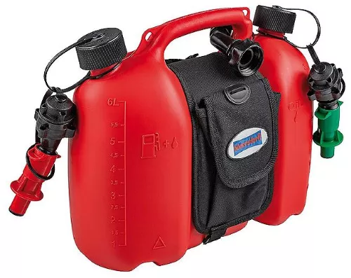 Hünersdorff Doppelkanister Profi Kunststoff, 6+3,5l, rot mit Satteltasche | 805062