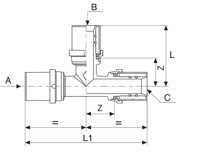 EVENES Pressfitting für MSVR T-Stück, 40 x 3,5 mm, TH-Kontur