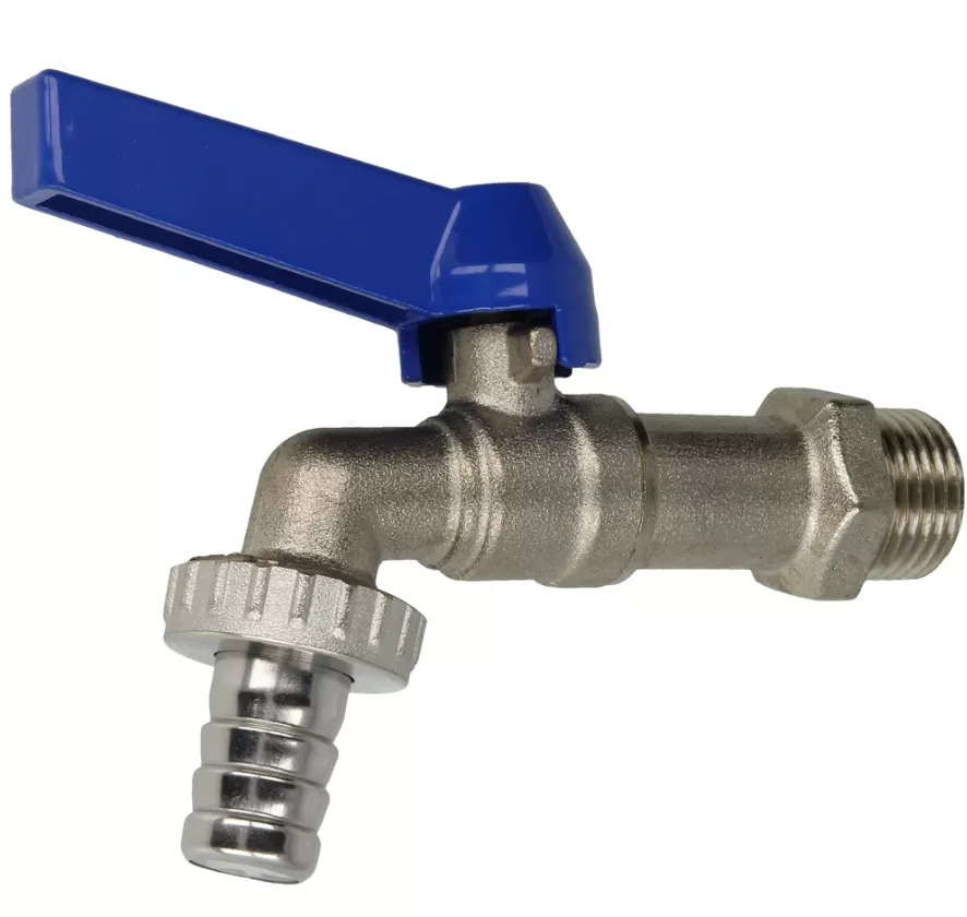 Wasserhahn Kugelauslaufventil 1/2", Griff blau messing vernickelt Alu-Druckguss