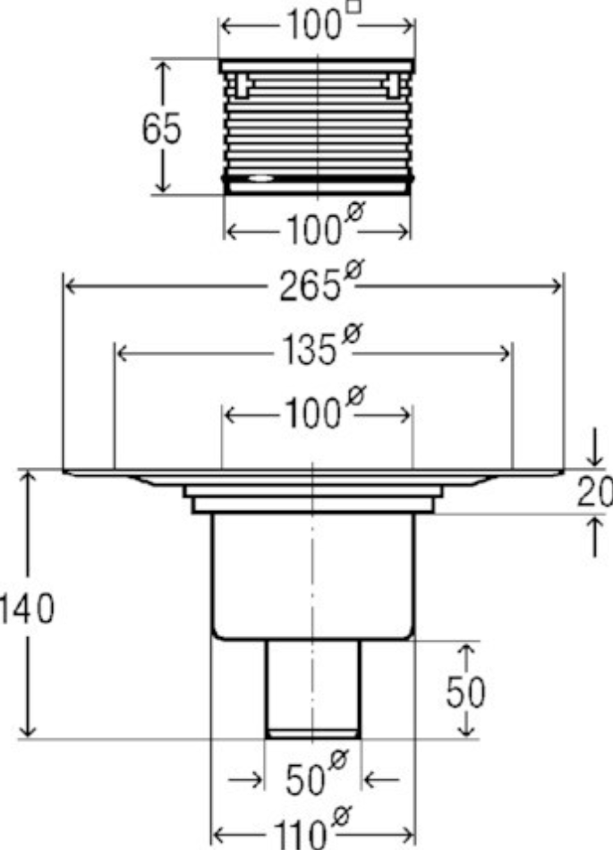 Viega Badablauf Advantix DN 50 4926 Ablauf senkrecht m.Aufsatz 100x100mm | 556914
