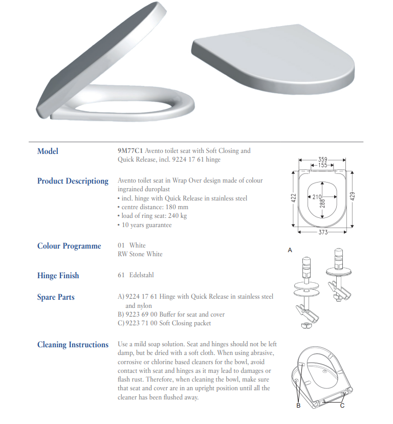 Villeroy & Boch WC-Sitz Avento weiß Edelstahl Scharniere m.Softclose u.Quickrelease VB | AVENSIANAS