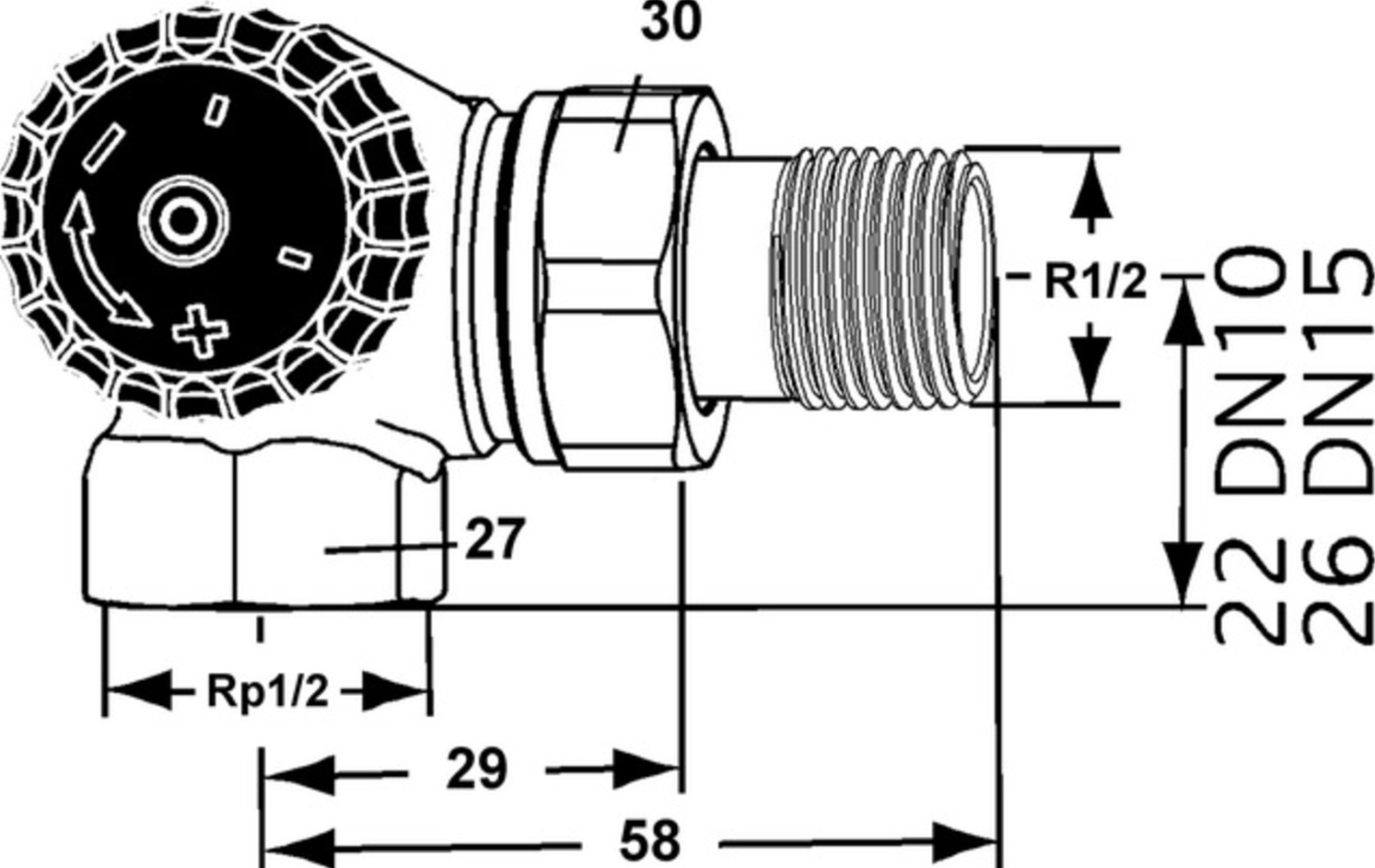 Heimeier Ventilunterteil 1/2" Winkeleck vernickelt Anschluss links | HTWL15