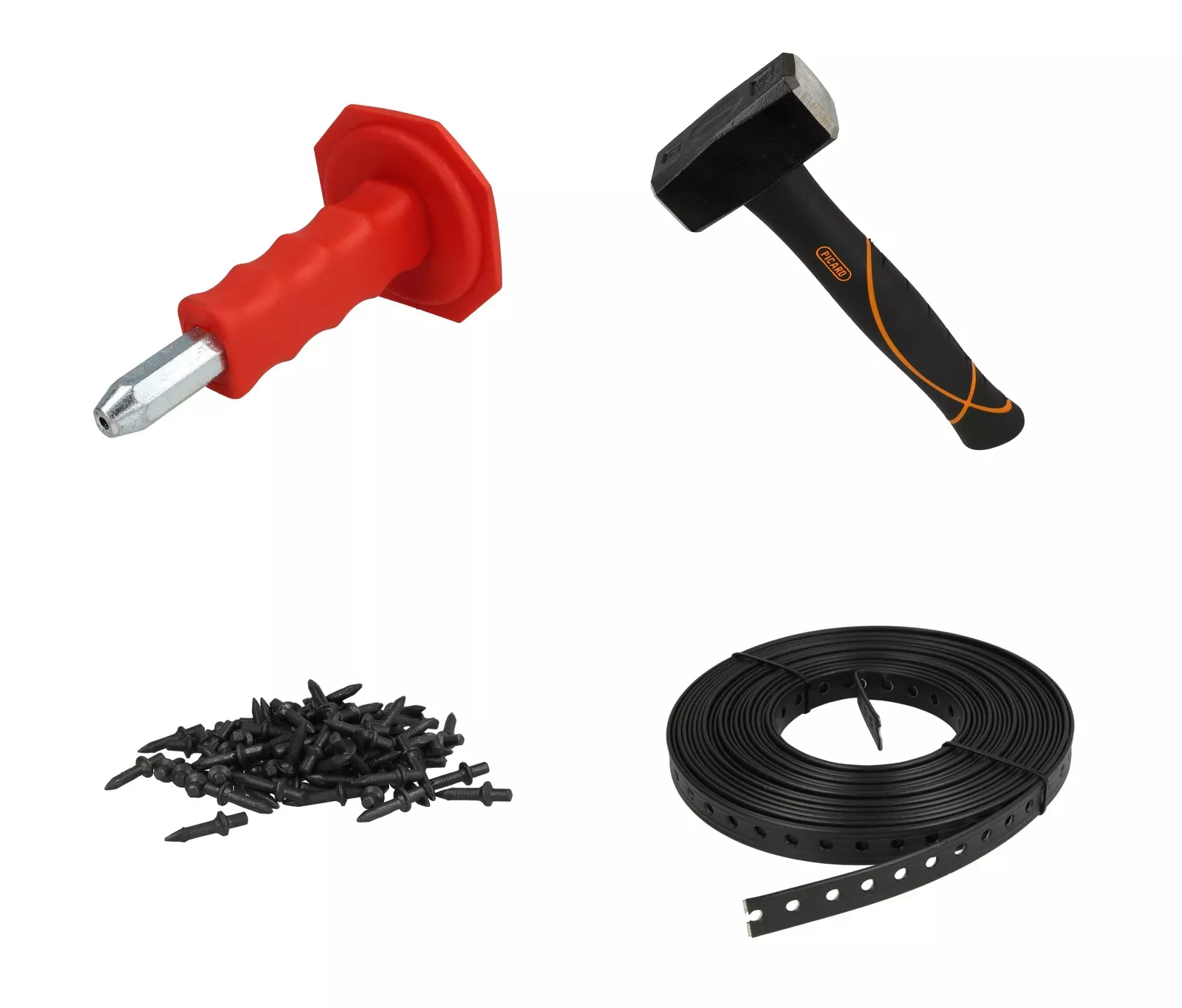 Setzwerkzeug Einschlagnägel 100 St. + Picard Fäustel BlackTec u. Montagelochband