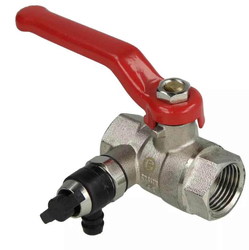 Messing-Kugelhahn 1/2" IG/IG PN 25 mit Entleerung und Stahlhebel rot