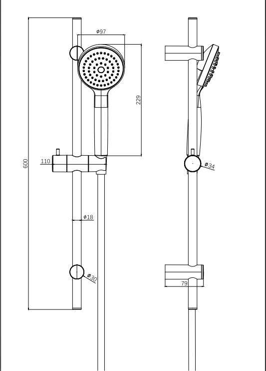 VIGOUR Brausegarnitur individual 1.0 m Stange 60 cm Schlauch & Handbrause 1-fach Strahl