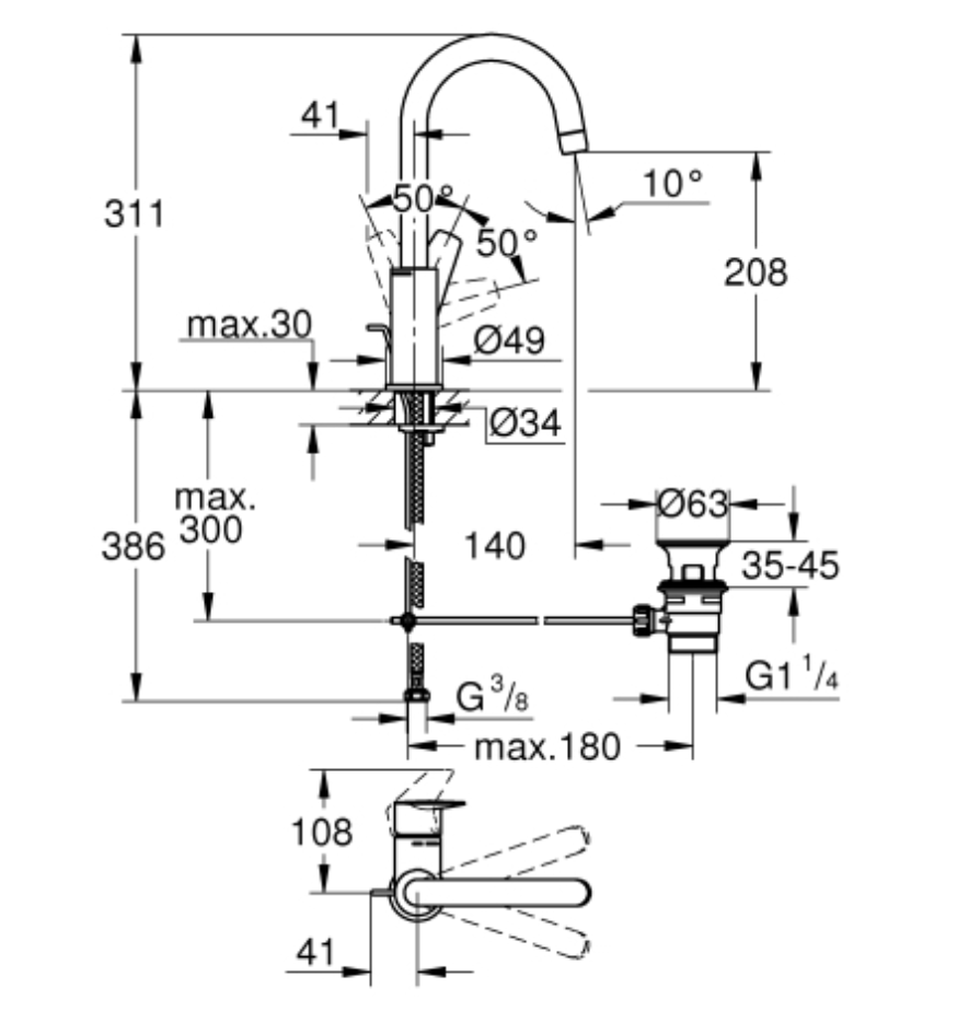 Grohe EH-Waschtischbatterie BauEdge L-Size chrom | 23760001