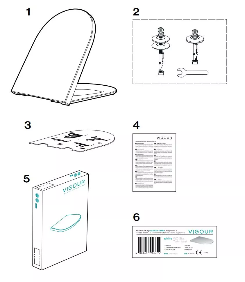 Vigour WC-Sitz white WHSIANAS abnehmbar mit Softlocse & Edelstahlscharniere