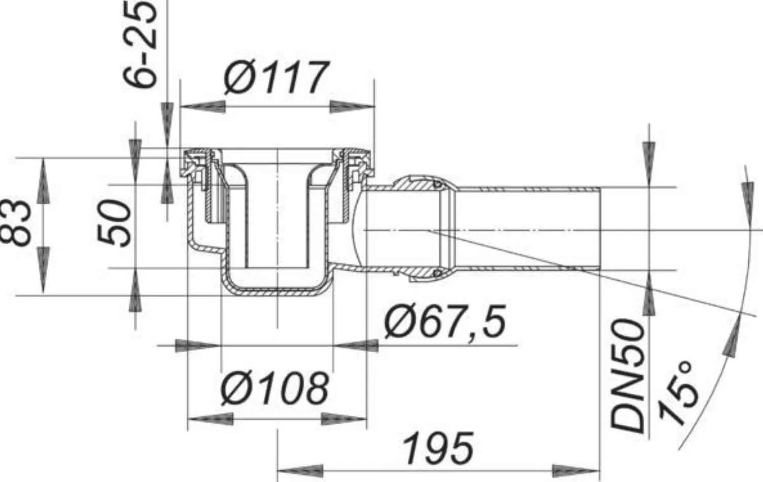 Dallmer Ablaufgehäuse Orio 90mm o.Haube neu Abgang waagerecht DN 50 | 160010