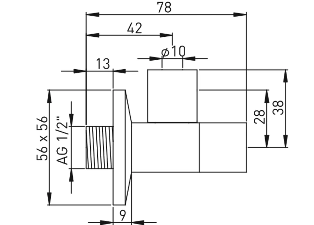 VIGOUR Design Eckventil Quattro 1/2" verchromt m.quadrat.Anschlussabdeckung | DESIEVQN