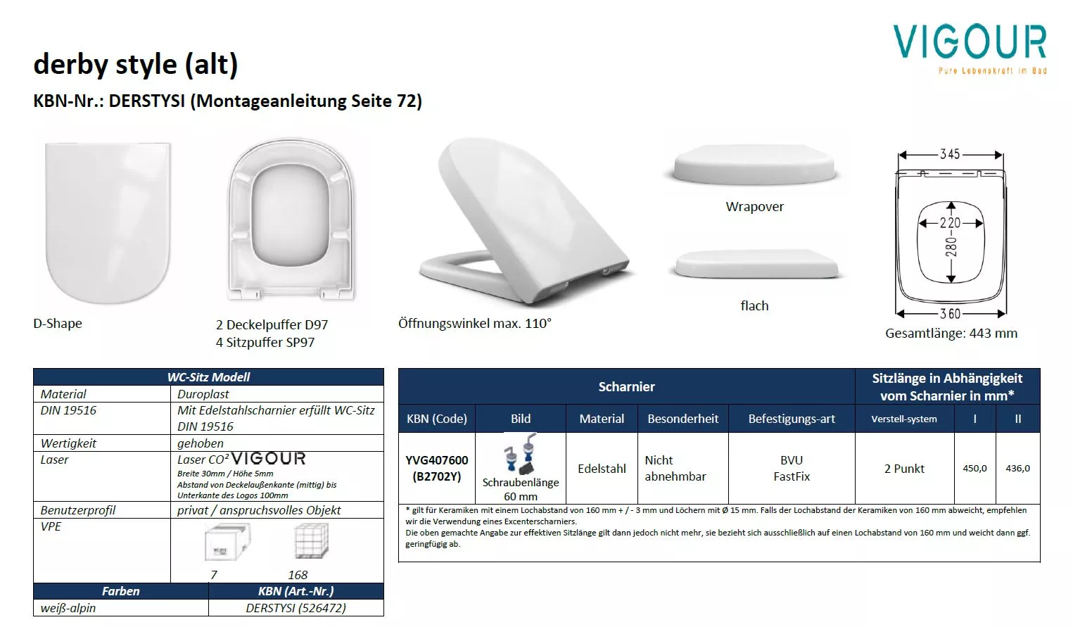 Vigour WC-Sitz derby style DERSTYSI weiss