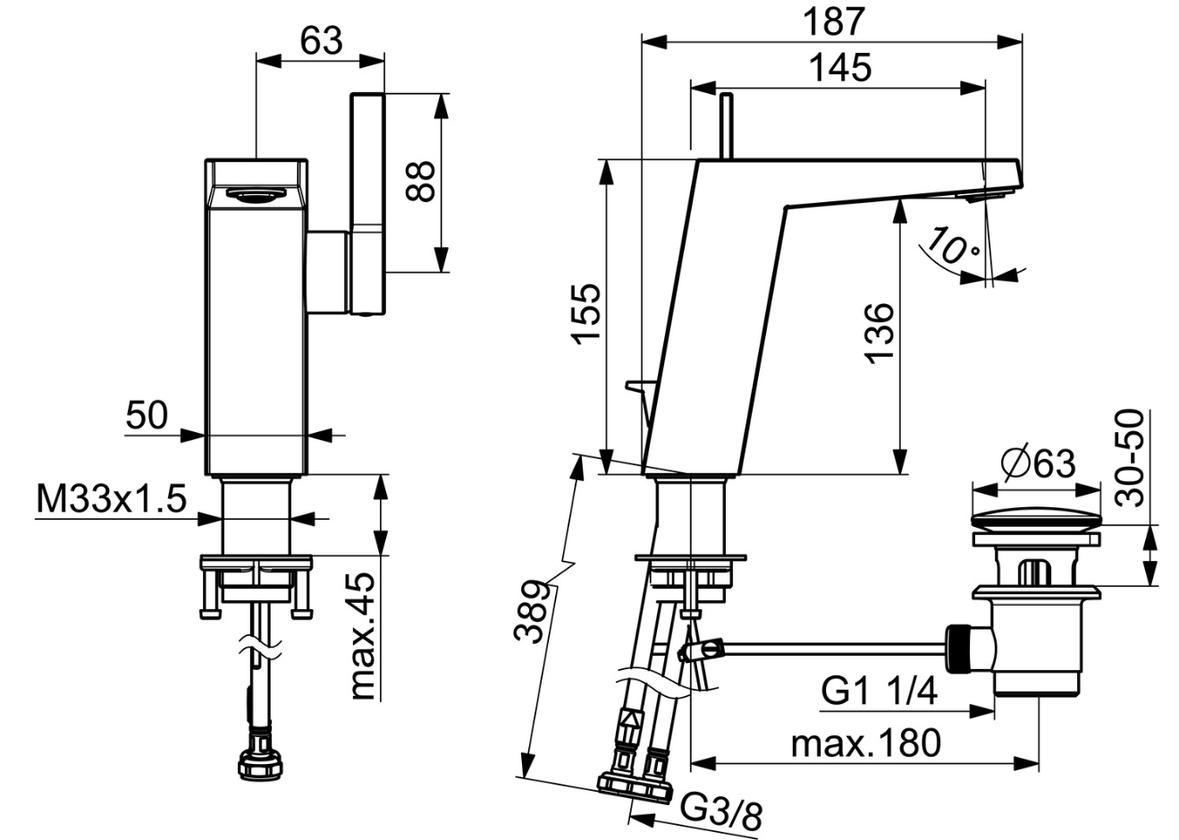 HANSA Einhand-Waschtischbatterie Hebel seitlich verchromt | 57552203
