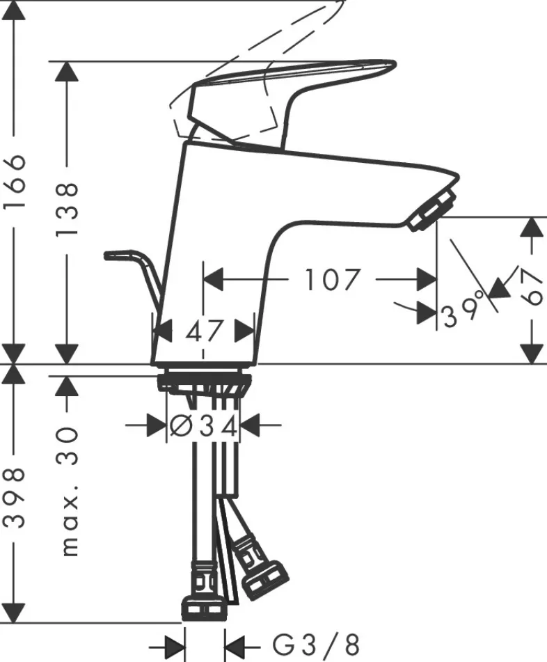 Hansgrohe Waschtischmischer 70 Logis Ausladung 107 mm chrom | 71070000