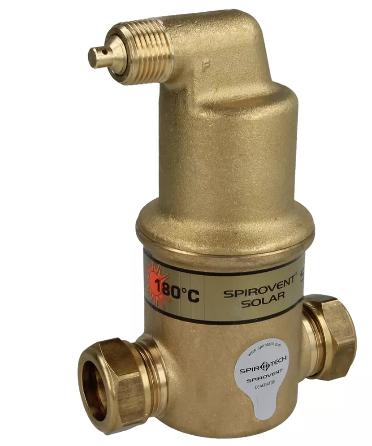 Spirotech SpiroVent Solar-Mikroluftblasenabscheider mit Autoclose 22 mm Klemmring horizontal | AA022FBA08