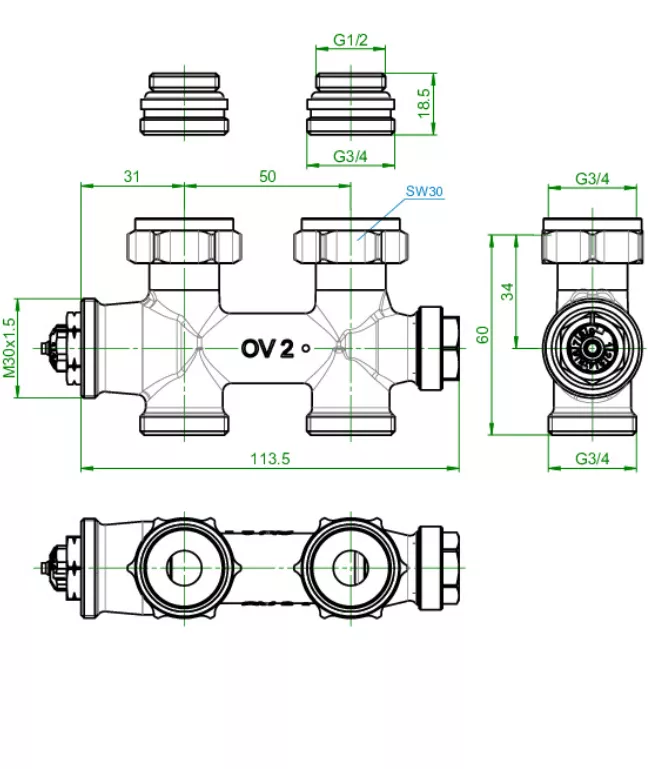 Oventrop Anschlussarmatur Multiblock T Anschluss AG 1/2" Durchgang | 1184083