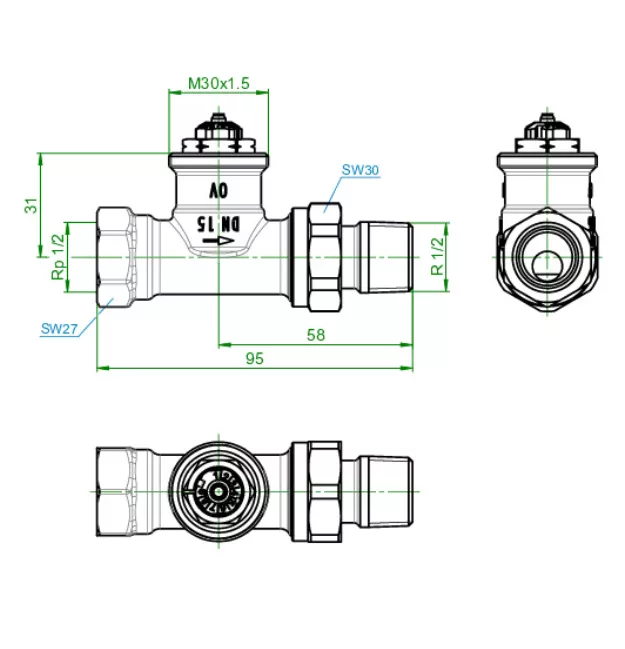 Oventrop Thermostatventil Baureihe AV-9 DN 15, 1/2" IG, PN 10, Durchgang | 1183804