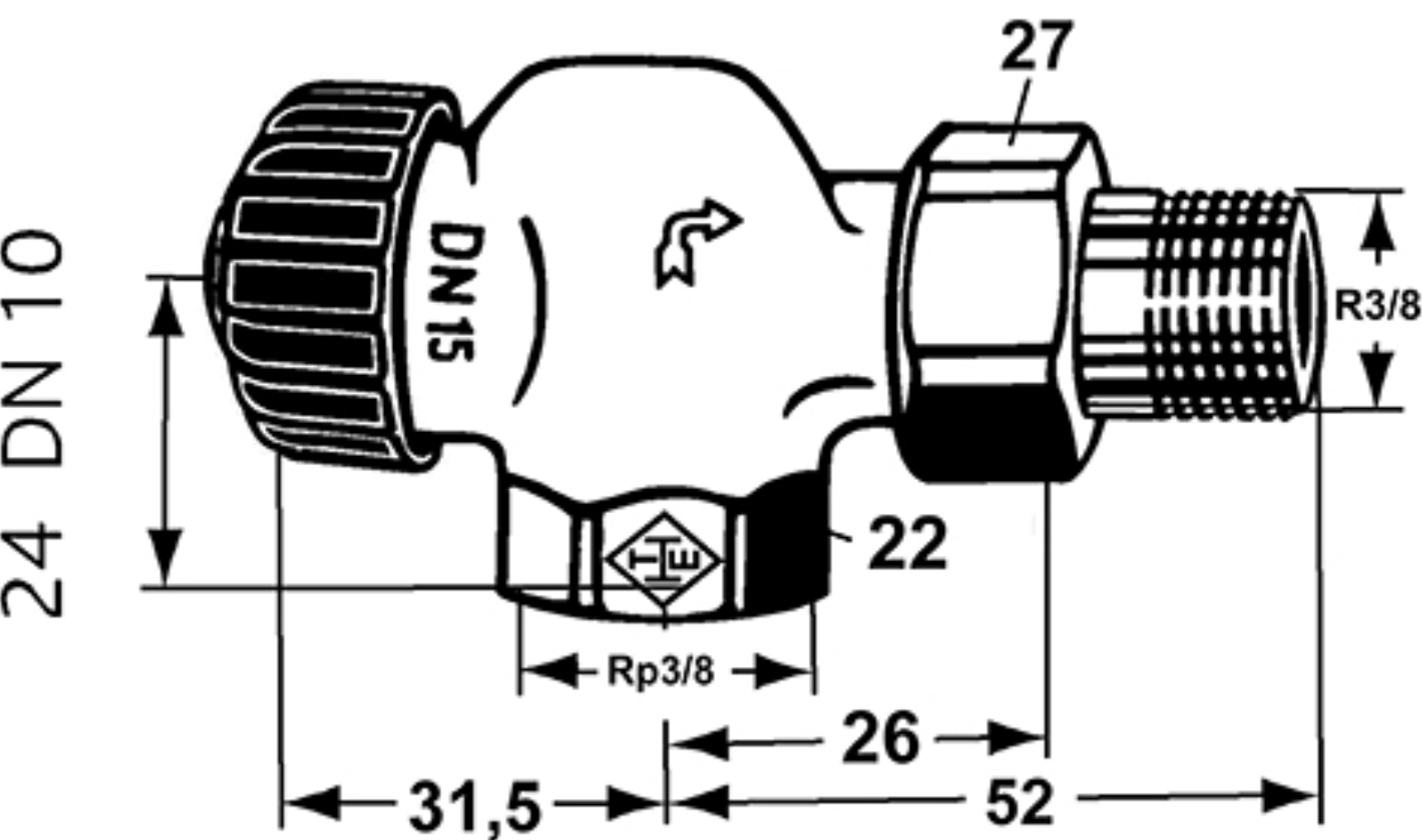 Heimeier Ventilunterteil 3/8" Axial vernickelt f.Einrohrheizung | HTEA10