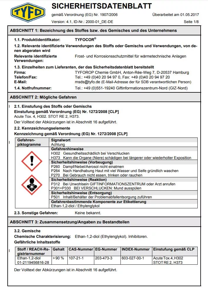 TYFOCOR® Langzeit-Frost- und Korrosionsschutz 20 L Konzentrat Wärmeträgermedium Ethylenglykolbasis