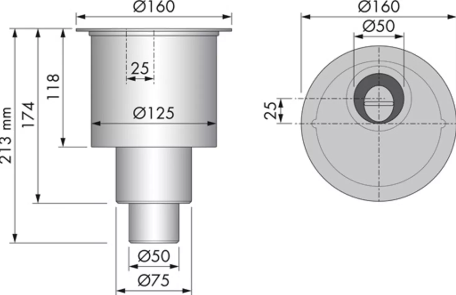 VIGOUR Siphon Ablauf senkrecht DN50 f. Duschrinne 2.0-4.0 | V3DRS50SR