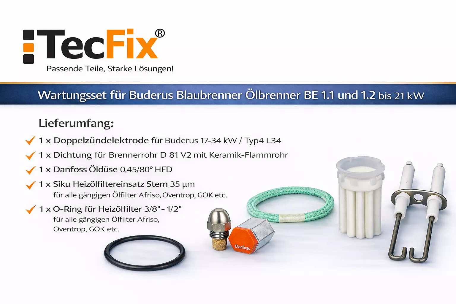 Wartungsset für Buderus Blaubrenner Ölbrenner BE 1.1 und 1.2 bis 21 kW