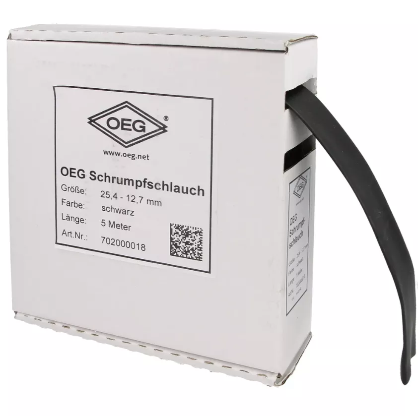 OEG Schrumpfschlauch schwarz 5 m aus Polyolefin 25,4 - 12,7 mm | 702000018