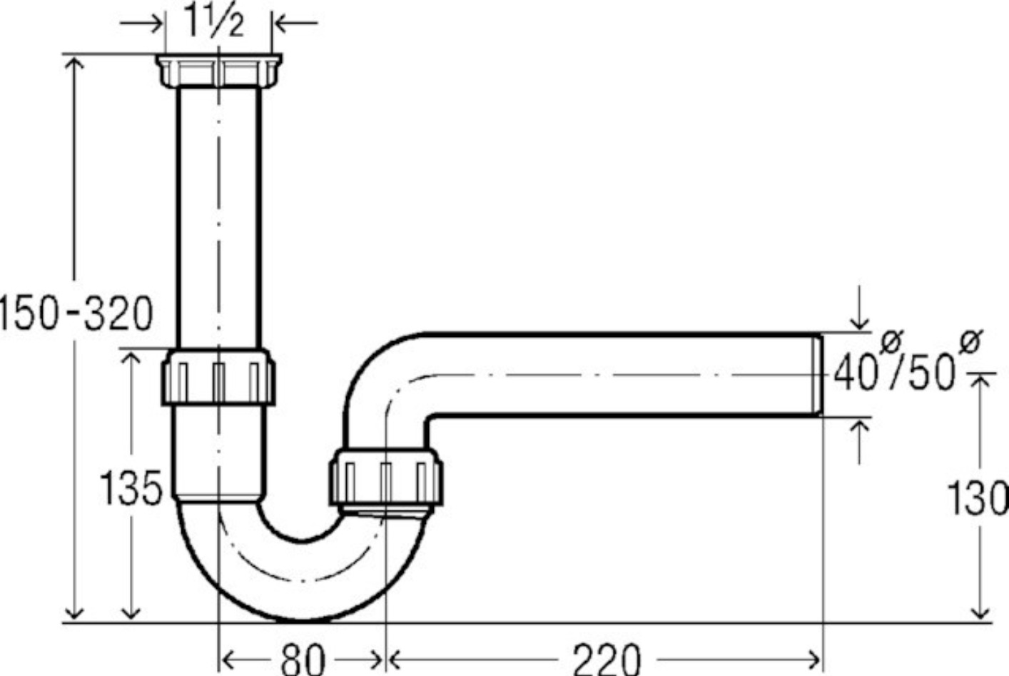 Viega Siphon f.Spüle 1 1/2"G DN 50 o.Abwasserschlauchanschluss, Kunststoff | 107888