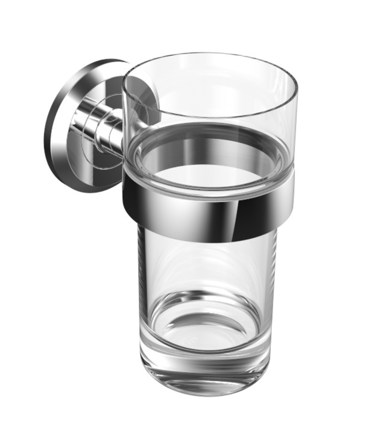 VIGOUR Glashalter one verchromt mit Becher Kunststoff klar | ONGHK