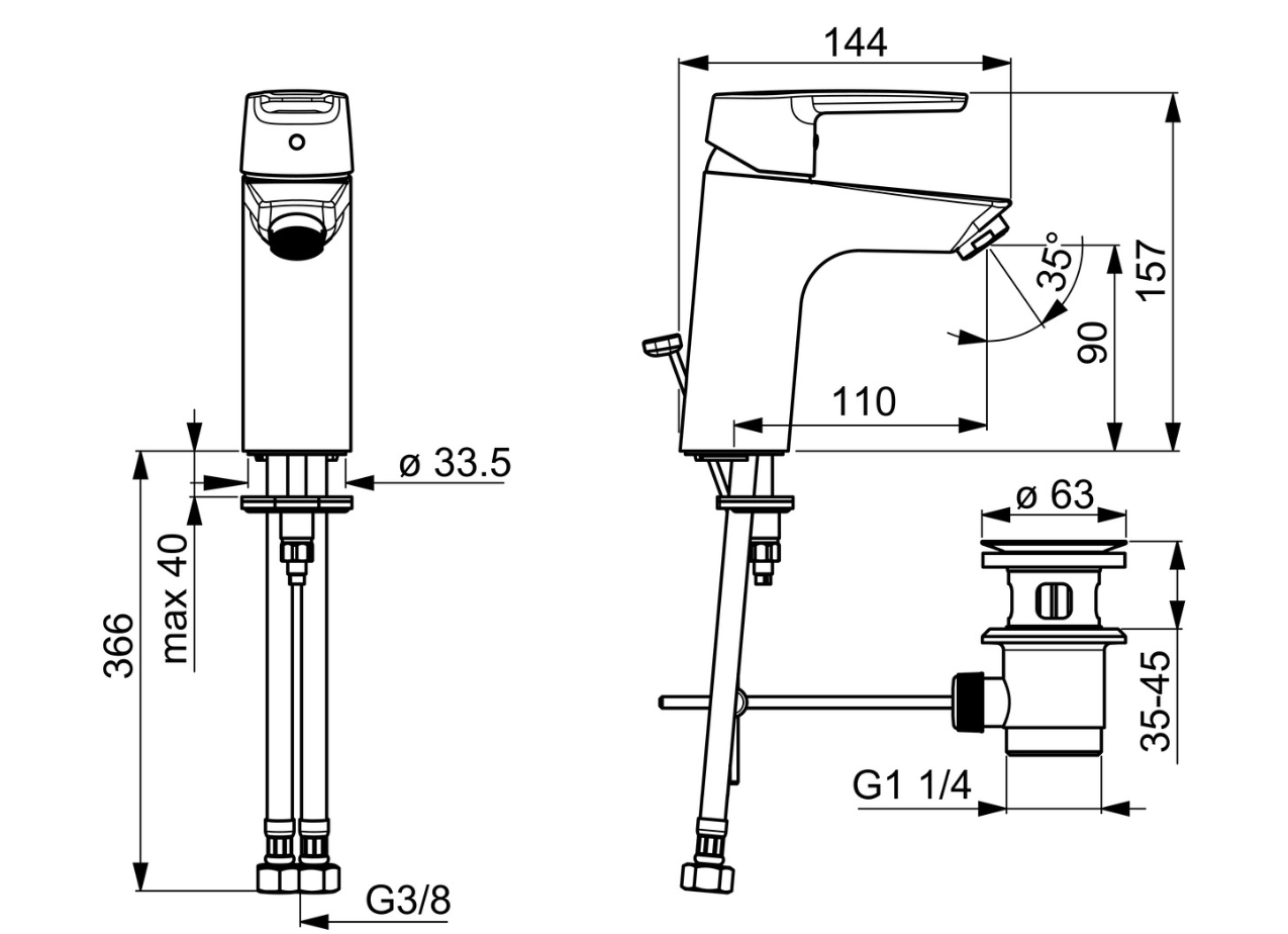 Hansa Einhand-Waschtischbatterie Hansapolo XL m.Ablaufgarnitur verchromt | 51502293