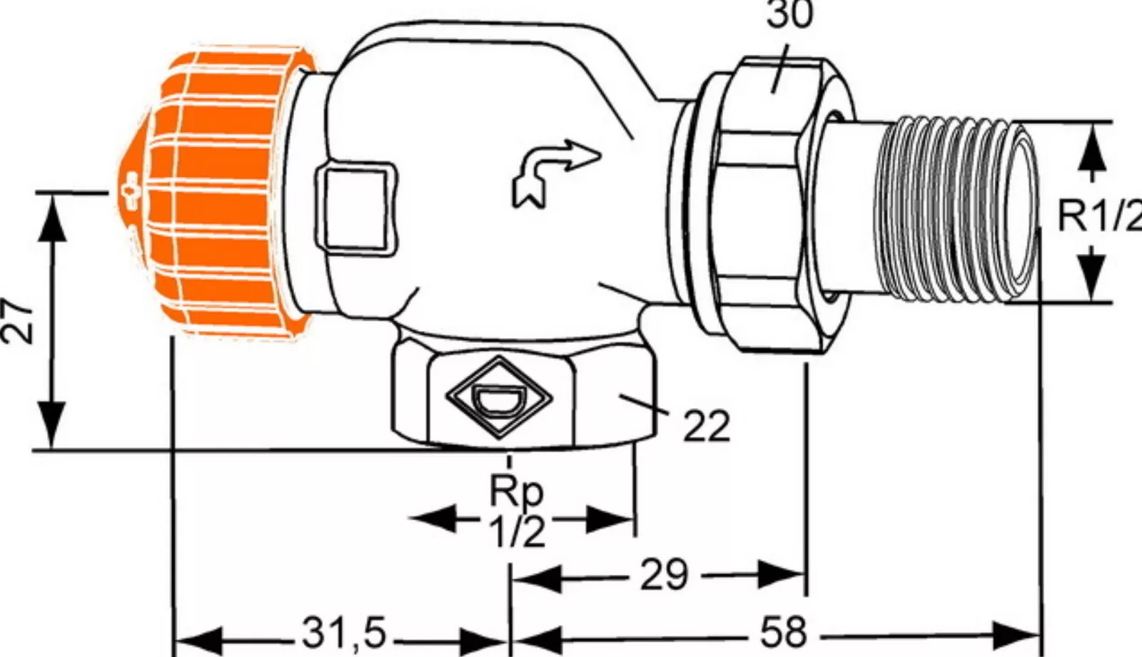 Heimeier Ventilunterteil Eclipse DN15 Axial vernickelt | HTVEC15A