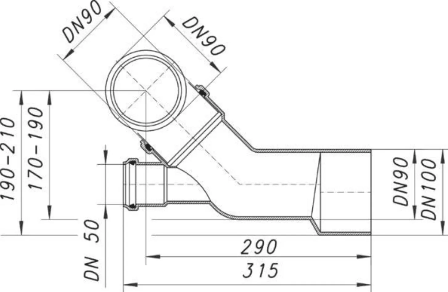 Dallmer Wand-WC-Anschluss 89 mit zusätzlichem Anschluss DN 90 / 50 / 100 | 330147