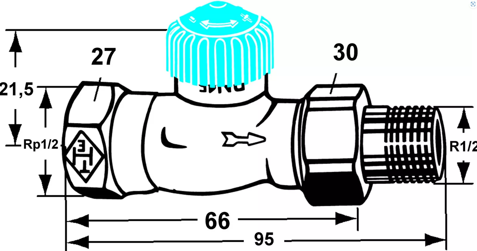 Heimeier Ventilunterteil 1/2" Durchgang VU mit geringem Widerstand | HTED15