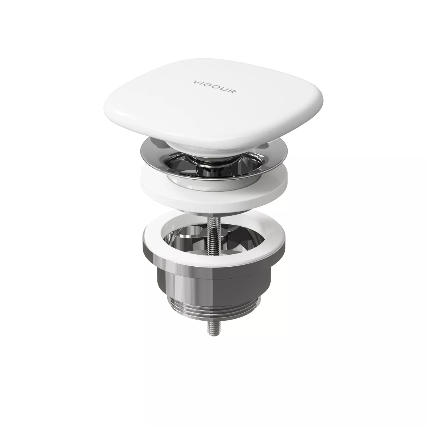 VIGOUR Ablaufventil Push-Open, 1 1/4" m.keramischer Abdeckplatte white | WHITEPUSHO
