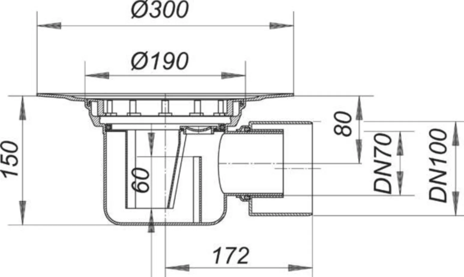 Dallmer Ablaufgehaeuse 57 Nennweite DN 70/100 Ablauf seitlich | 571076
