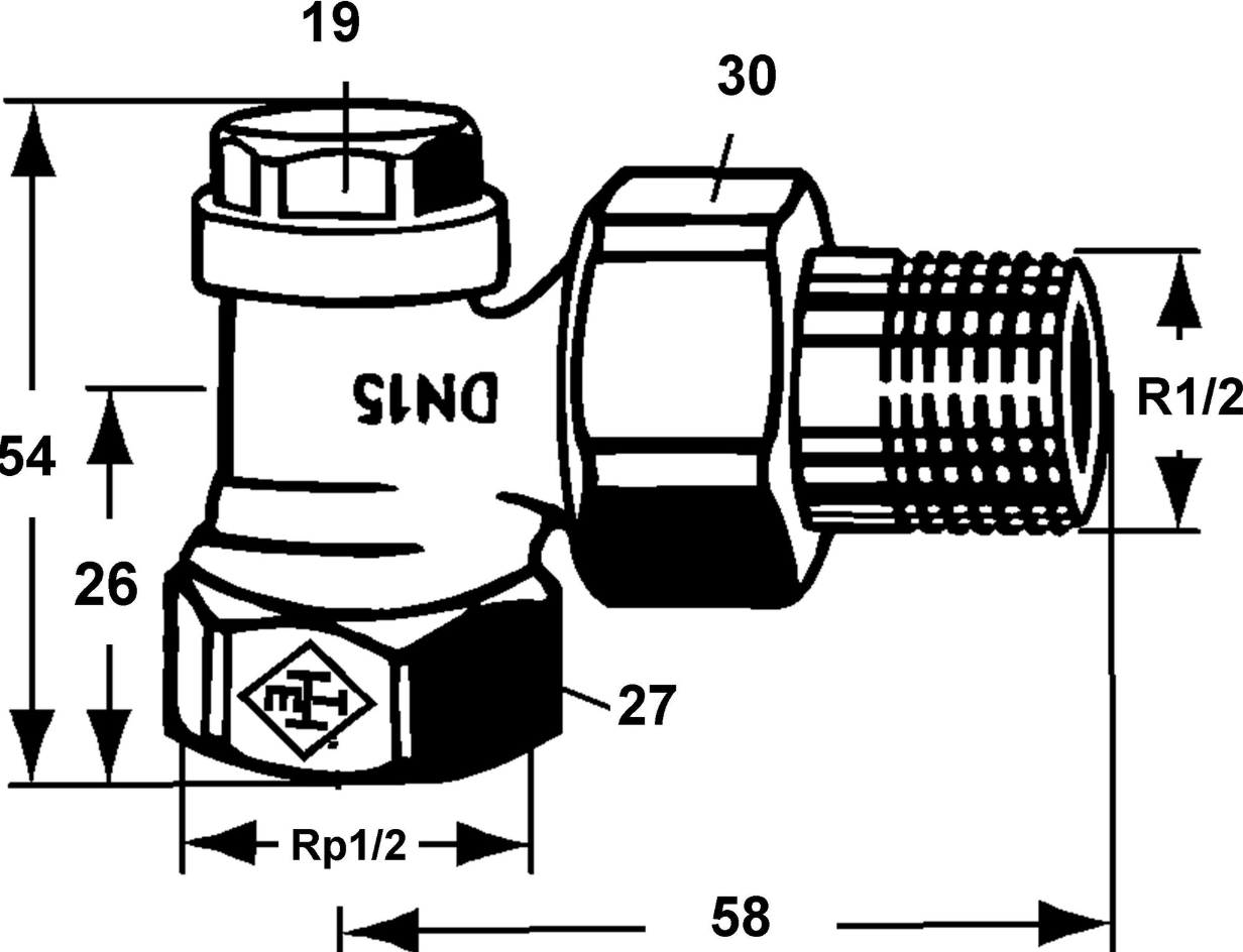 Heimeier Radiator-Verschraubung Regulux 1/2" Eck vernickelt m.Entleerung | RVE15VH