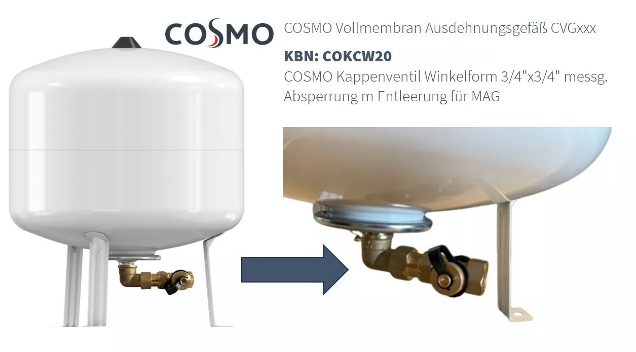 COSMO Kappenventil Winkelform 3/4"x3/4" messg. Absperrung m Entleerung für MAG Nr.:COKCW20