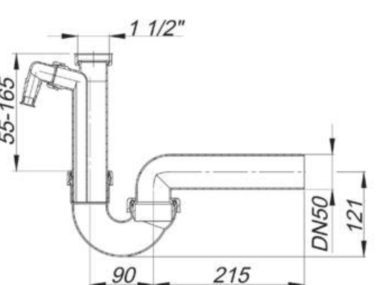 Dallmer Siphon f.Spüle 1 1/2"xDN 50 mit  100/1 Waschgeräteanschluss | 020222