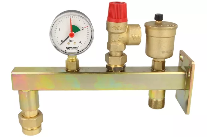 Gefäßanschlußgruppe mit Manometer Sicherheitsventil 3 bar und Entlüfter