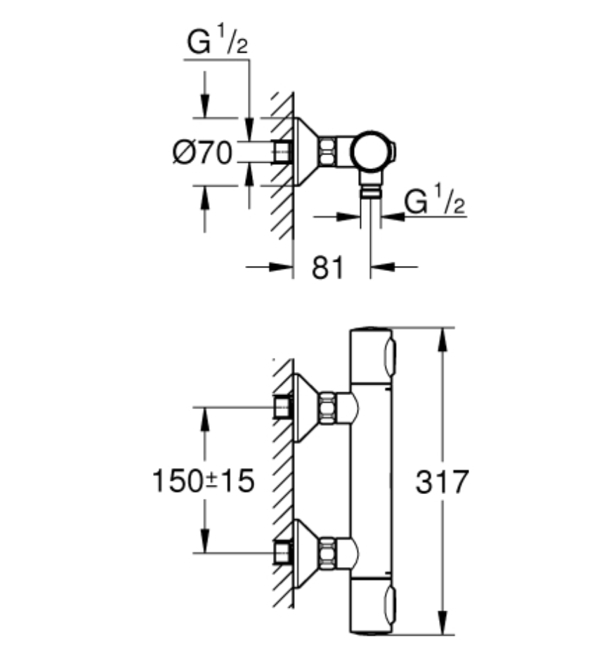Grohe THM-Brausebatterie Grohtherm 500 Wandmontage chrom | 34793000