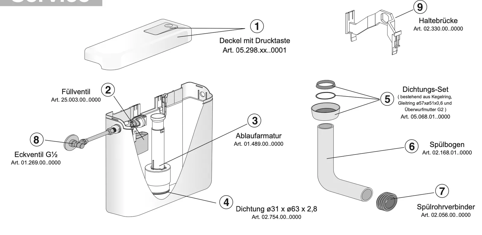 VIGOUR Aufputz WC Spülkasten Spar 6 L weiss mit Start/Stopp-Spültechnik | V2SP6N