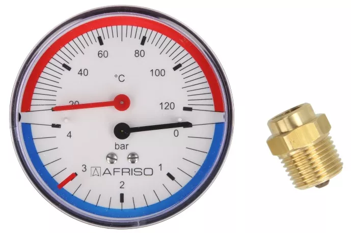 Thermomanometer Thermometer Manometer 1/2 " AG axial 4 Bar 0-120°C 80 mm