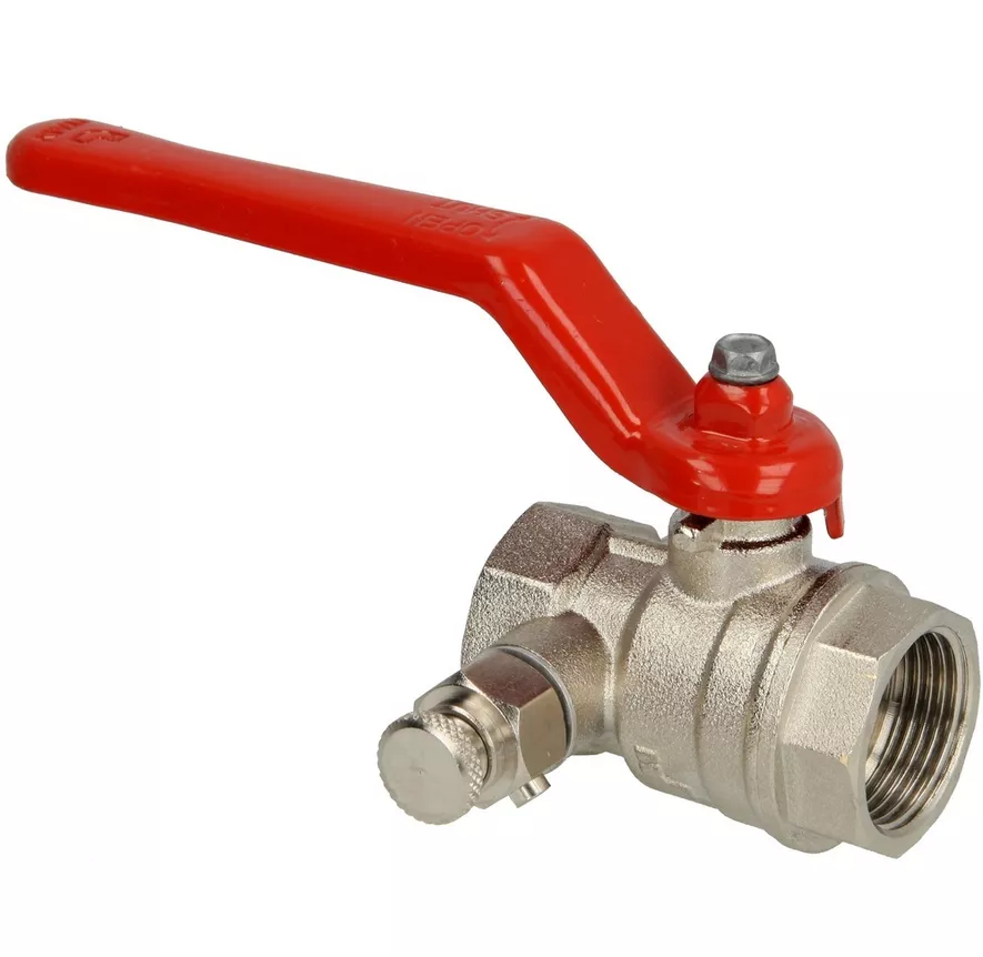 Messing Kugelhahn 3/4" IG/IG PN25 mit Entleerung und Stahlhebel rot