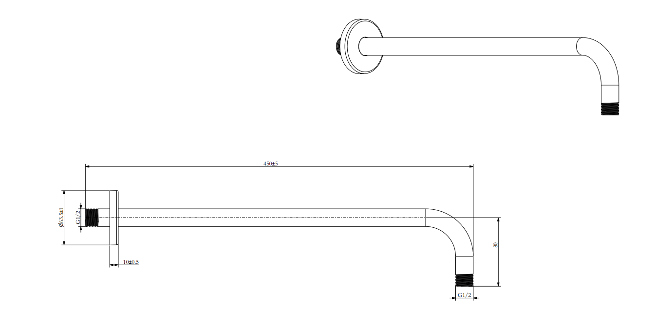 VIGOUR Wand-Brausearm V4 450mm rund Metall schwarz matt | VARM45RSM