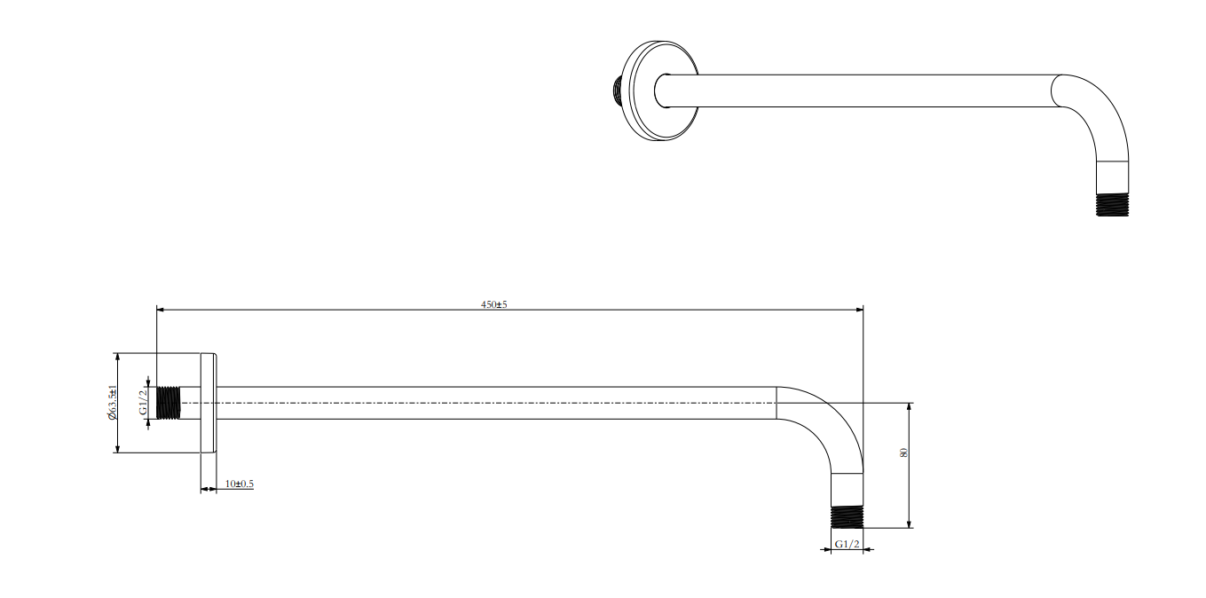 Vigour Wand-Brausearm V4 450mm rund Metall verchromt | VARM45R
