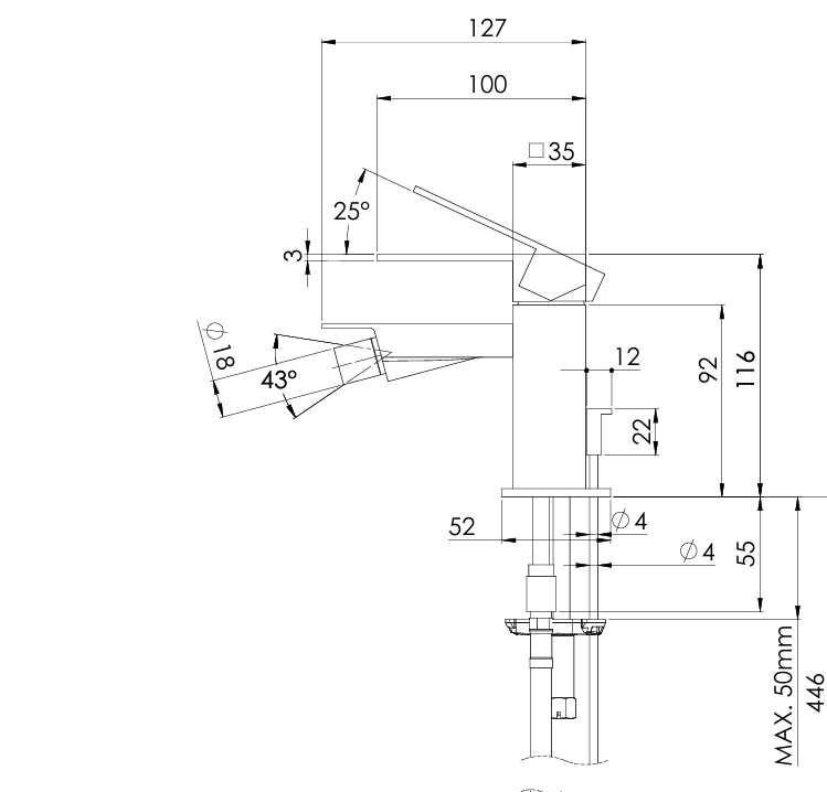 Evenes Bidetmischer Skyline Ausladung 126 mm chrom 