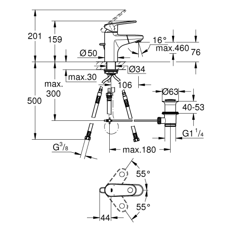 Grohe Einhand-Waschtischbatterie Europlus NEU m.Abl-G.u.ausz.Auslauf m.RV verchr.| 33155002