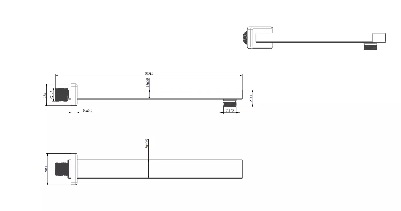 VIGOUR Wand-Brausearm V4 300mm edge Metall schwarz matt | VARM30ESM
