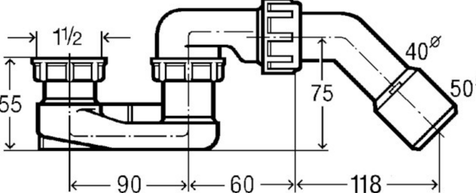 Viega Wannensifon 1 1/2"G DN 40/50 Ablaufbogen 45 Grad | 106263