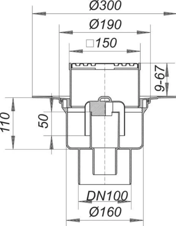 Dallmer Bodenablauf Dallmer 61 HT/KE DN 100 Rost Edelst.150x150mm | 611260