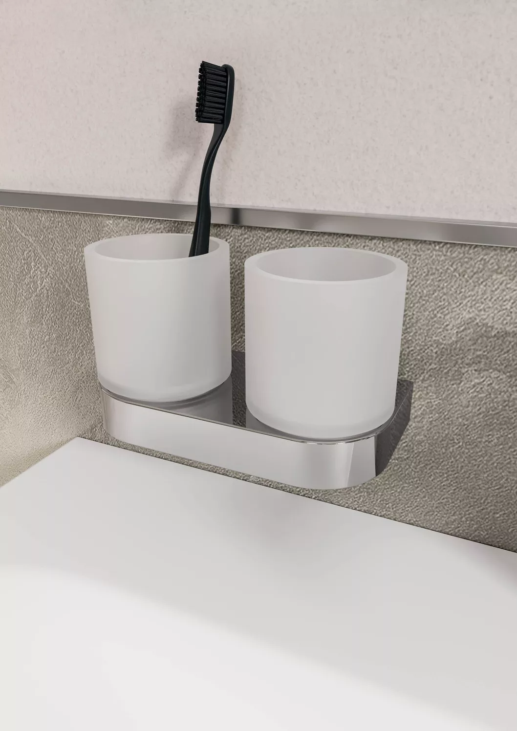 VIGOUR Doppelglashalter derby V3 mit Glas verchromt | V3DEGHD